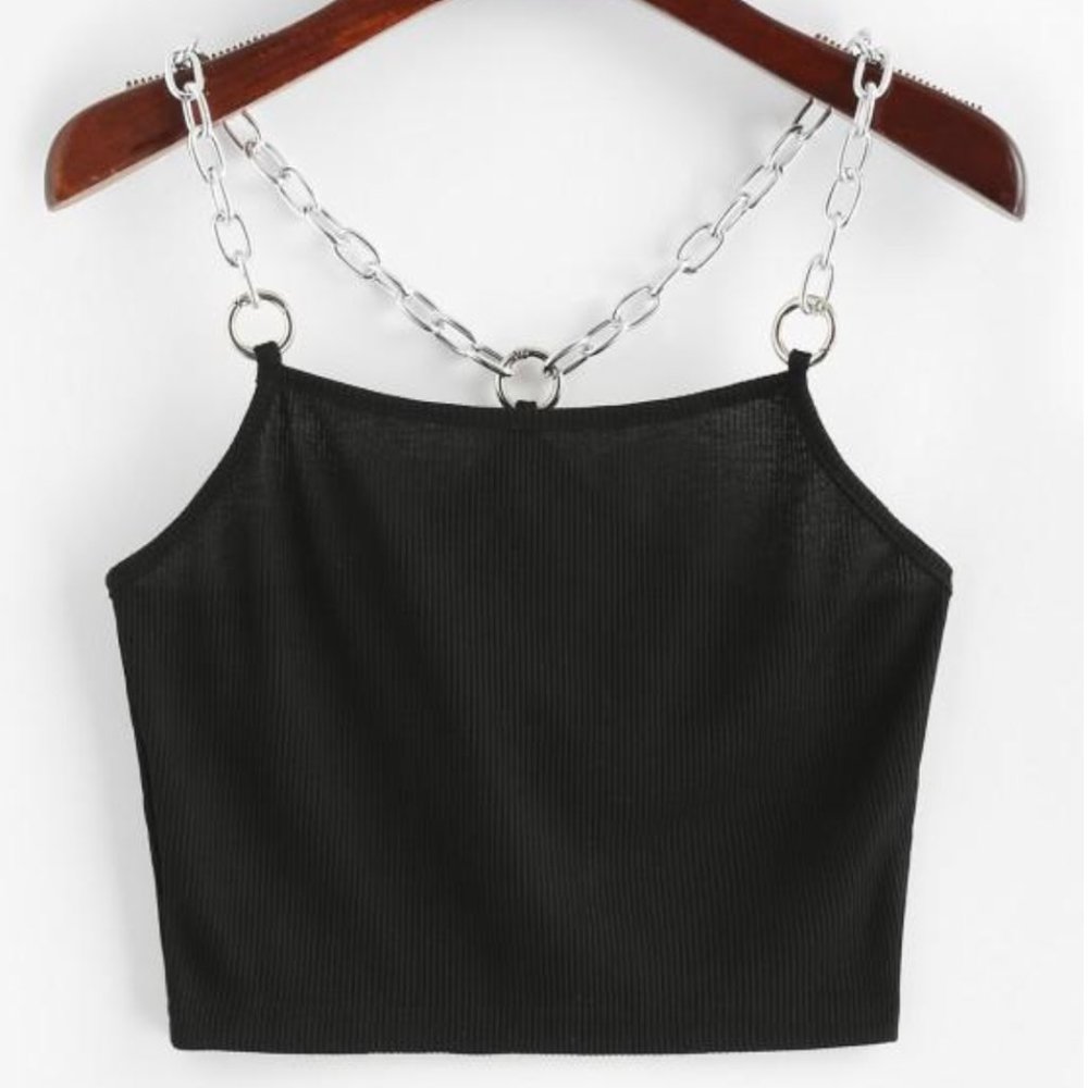 Chains Ribbed Crop Tank Top